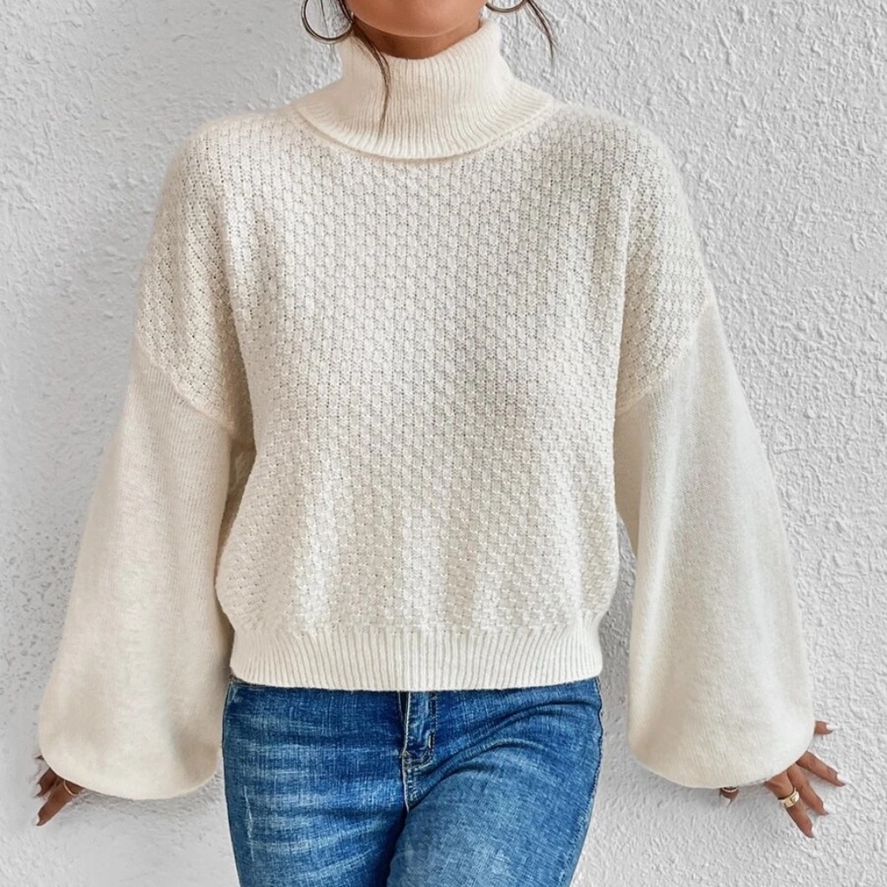 Cozy Turtleneck Reversible Balloon Sleeve Sweater - Picture 2 of 5